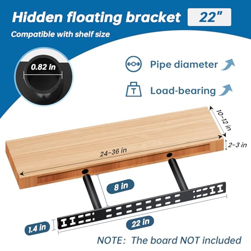 4 Pcs 22 in Floating Shelf Bracket 22 x 8 Floating Shelves Hardware, Heavy Duty Floating Shelf Brackets, Thickened Solid Steel Wall Mount for Kitchen/Living Room/Office (8 inch Rods) - style: 4pcs 22x8 in