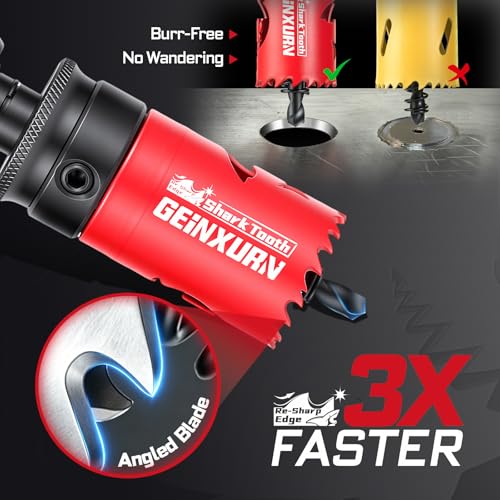GEINXURN 15PCS Hole Saw Kit 5/8'' to 3'' (16mm-76mm) with Hole Saw Mandrel and Hex Wrench,HSS Bi-Metal Hole Cutter with Shark Tooth for Wood,Drywall, PVC Boards and Thin Metal - color: 15PCS 5/8“-3” Hole Saw Set with Mandrel
