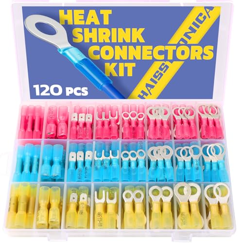 haisstronica 120PCS Heat Shrink Wire Connectors, 22-10 AWG, 3Colors/24Sizes