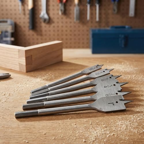6PCS Spade Drill Bit Set, 3/8" to 1" Paddle Flat Bits Set, Wood Drill Bits with Quick Change Hex Shank, Wood Hole Cutter for Woodworking