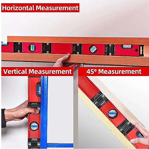 28-In Folding Level Tool, Magnetic Alloy Multi-Function Portable Level Measuring Tool with 4 Easy to Read Level Bubbles, Precise Leveling In Any Position for Woodworking & Construction & DIY'er - color: Red Folding Level Tool