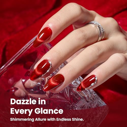 Beetles Red Cat Eye Gel Nail Polish Set, 6 Colors Glitter Red Gel Polish - color: A - Cat Eye | Sultry Burgundy