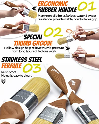 3 Pack Professional Paint Brushes Set, 1", 1.5", 2" Synthetic Bristles, Easy-Grip Rubber Handle, Furniture Cabinet Paint Brush, Chalk Paint Brush, Ultra-Smooth Finish, Large Paint Absorption
