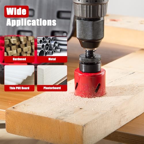 Bi-Metal Hole Saw Kit, HYCHIKA 17 Pcs High Speed Steel 3/4" to 2-1/2" Hole Saw Set in Case with Mandrels, Hole Saw Bit for Metal, Drilling PVC Board,and Plastic Plate