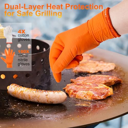 ANBOSON BBQ Gloves Disposable, Heat Resistant Grilling Gloves for Cooking - size: Large, style: 10mil Nitrile - Orange