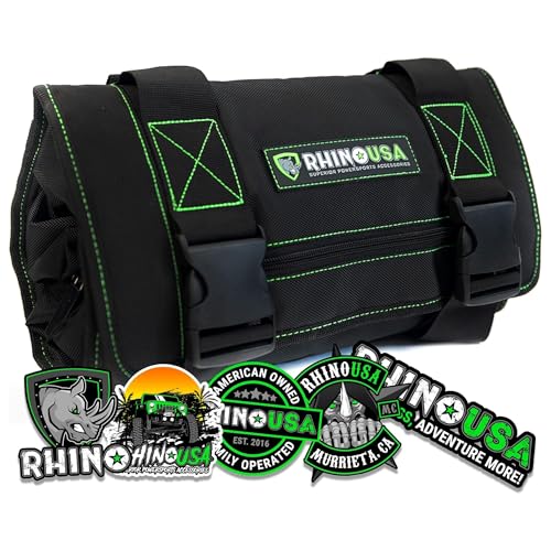 Rhino USA Tool Bag Roll - Heavy Duty Canvas Organizer for Tools - color: Green Black