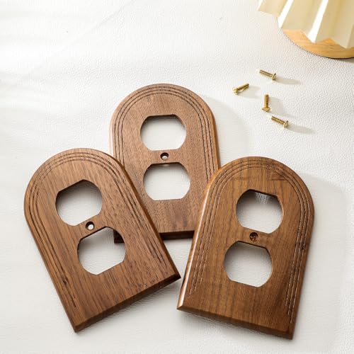 DoubleFill 4 Pcs Walnut Wood Switch Cover,13 * 8.2cm,Arch Double Hole - color: Arch Double Hole, size: 13 x 8.2 cm