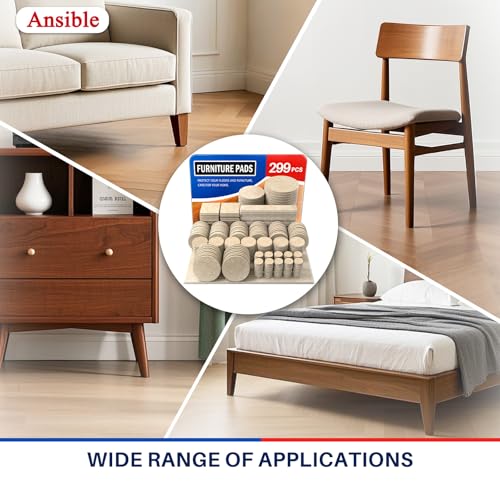 Ansible 299 PCS Felt Furniture Pads for Hardwood Floors - size: 299 PCS Beige