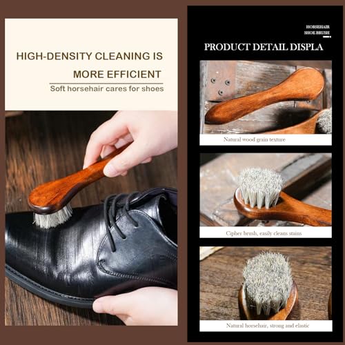 shoe care kit horsehair brush,long-handled round brush,white & black polish,polishing cloth,shoe horn,storage box. - color: White+black