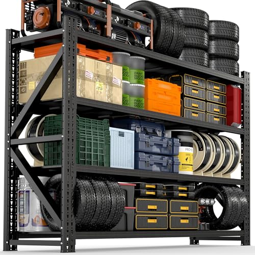 4-Tier Heavy Duty Garage Shelving,Industrial Shelving for Maximum Capacity,Garage Storage Racks Heavy Duty Steel Shelves,Ultra-Wide Metal Rack for 3‑Car Garages,Warehouses - color: Black, size: 24"D*79"W*75"H