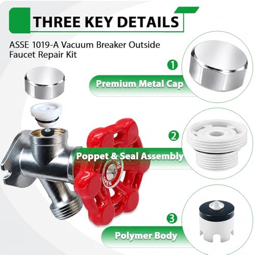 Silver Metal ASSE 1019-A Vacuum Breaker Check Valve Repair Kit, Anti-Siphon Replacement Parts, Corrosion Resistant, Chrome Plated Brass Top Cover, Plastic Body, Plunger & O-Ring, 1 Pack - color: silver metal