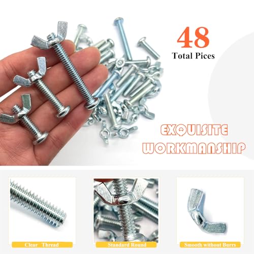 48Pack 1/4"-20 1-2Inch 3 Sizes Screw Bolts and Wing Nut Kit 24pcs Machine Screws with Round Head Phillips 24pcs Butterfly Hand Twist Tighten Nut Zinc Plated Hardware Fitting Fastenings Kit - size: Silver 48 Pack 1/4"-20 1-2Inch 3 Sizes