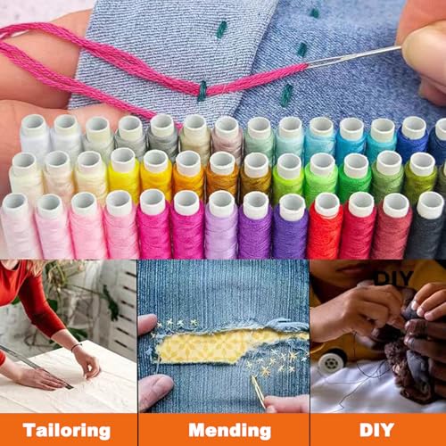 JUNING Sewing Kit with Black Case Portable Sewing Supplies for for Mom Grandma Women Men Teen Girls Boys Adults Beginner, Home Travel, Emergency, 42 Threads, Scissors, Needles, Measuring Tape and More - size: XL-42 Threads