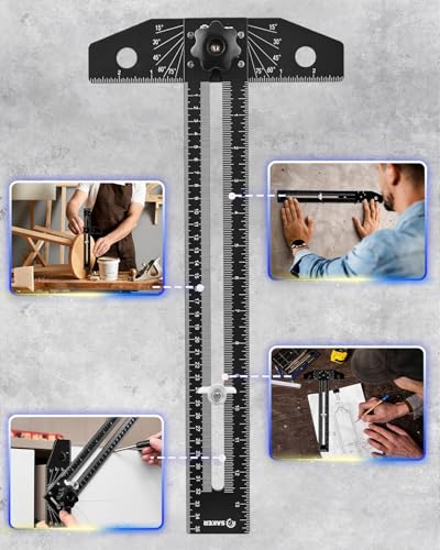 Saker Aluminum Alloy Multi-Angle Marking Ruler,Adjustable Sliding T-Square with Scriber & Protractor,Precision Layout Tool for Woodworking, Carpentry & Design (Black) - color: Black