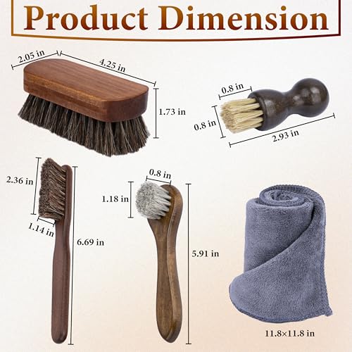 5 PCS Leather Brush Car Detailing, Horse Hair Brush, Car Cleaning Supplies - color: 5 Pcs