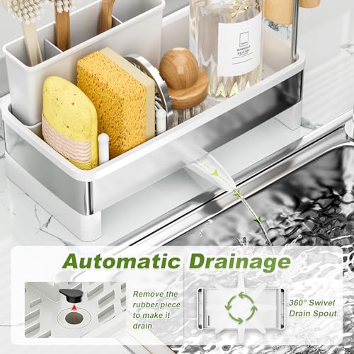 Ewaiira Stainless Steel Sink Caddy, Sponge Holder for Kitchen Sink 9.8″ - color: B-white