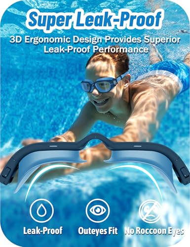 Vvinca Kids Swim Goggles, Swimming Goggles for Kids 3-14 Anti-Fog UV Protection No Leak Pool Glasses for Boys Girls - color: 08 - Blue