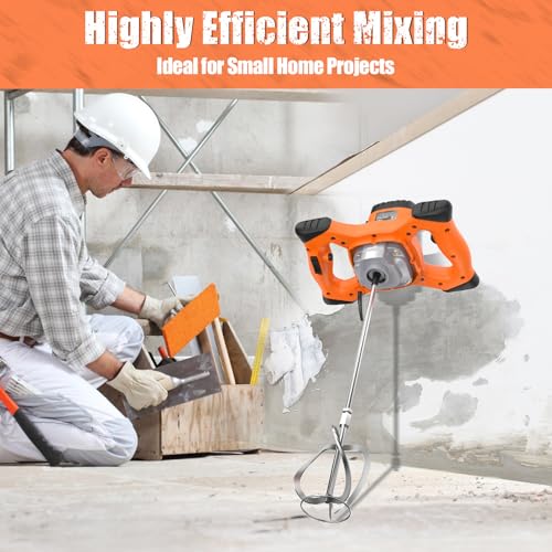IMAYCC Handheld Concrete Mixer, Portable Cement Mixer,110V 6 Speed Mixing Drill, 2100W Drill Mixer for mud,Motar,Paint, Grout, Plaster,Thinset etc. - color: Orange