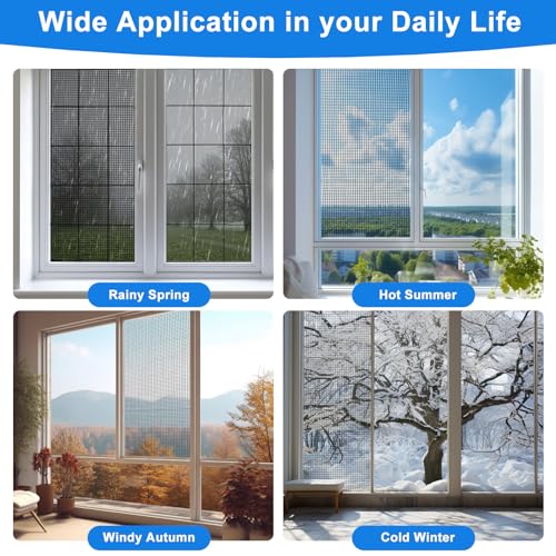Window Screen Repair Kit, 48"x118" Screen Door Mesh Replacement Kit, Durable Fiberglass Black Window Screen kit with Tools, Rolling, Hook, Spline, Clips for Windows Doors Patio and Porch