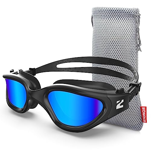 ZIONOR Swim Goggles, G1 SE Swimming Goggles Anti-Fog for Adult Men Women - color: B0-blue Lens Allblack Frame