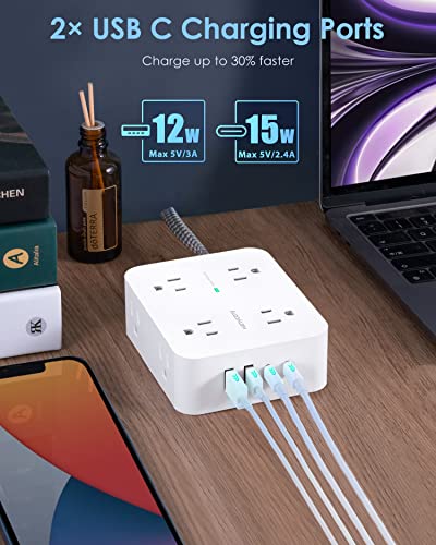 HANYCONY 6Ft Surge Protector Power Strip USB C, 1080J, 8 Outlet Extender - color: White, size: 6ft