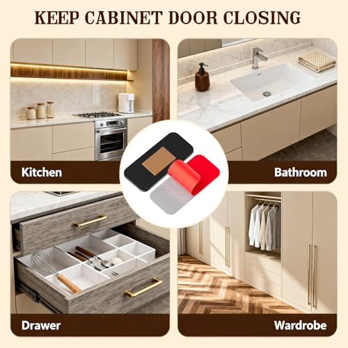 PHIXBEAR No Drill Magnetic Cabinet Door Catch with Adhesive – Stainless Steel, Adhesive Drawer Magnets for Kitchen Cabinets, Bathroom, RV – No Screws Needed 1.6” x 0.8” 4 Pack Black - color: Black