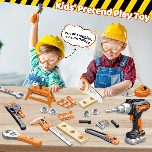 Kids Tool Set, Toddler Tool Box, Toy Drill, Construction Toys for Ages 3-5 - color: Orange