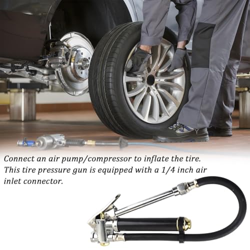 17PCS 0-200 PSI Tire Inflator Gauge, 1/4 Inch NPT, Black - color: Black
