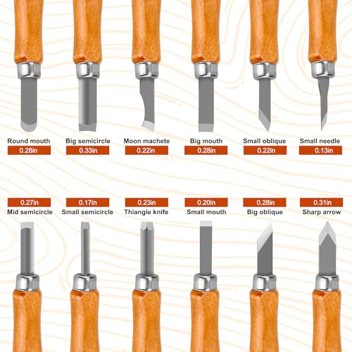 Wood Carving Tools, 14Pcs Wood Carving Knife Kit Carbon Steel, Wood Chisels Set for Pumpkins Soap Sculpture Carving DIY (12 Styles)