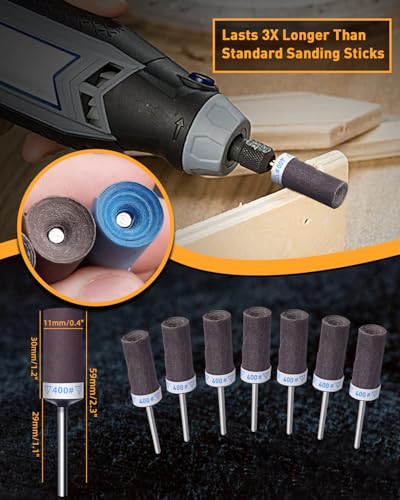 10Pcs 400 Grit Sanding Drums Sandpaper Sticks Set for Dremel Rotary Tool with 1/8" Shank, Rotary Tool Accessories Suitable for Metal Rust Removal/Jade Polishing/Stone Grinding (400 Grit) - size: 400 Grit