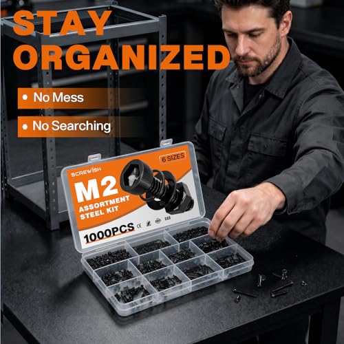1000PCS M2 Socket Head Cap Screw Assortment Kit, 4-16mm - size: M2