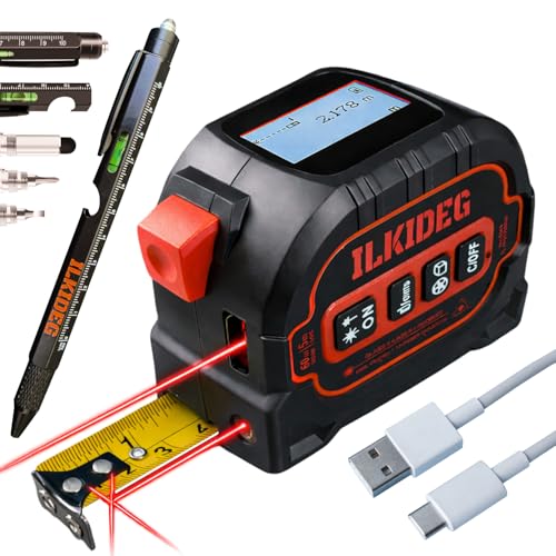 4-in-1 Digital Laser Tape Measure - Multitool Pen, 196ft Laser Measuring Tool, 16ft Measuring Tape, Crosshair Line Laser Level, Area/Volume/Pythagorean, Woodworking Tools, DIY, Ft/Ft+in/in/M Unit, edc