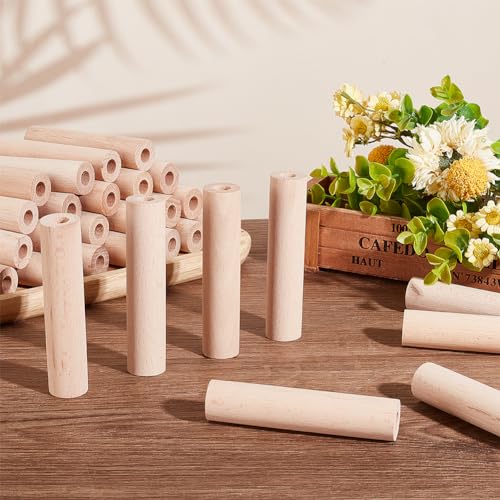 OLYCRAFT 30Pcs 4x0.9 Inch Hollow Wood Sticks Round Wooden Dowel Rod with 0.4 Inch Hole Unfinished Beech Wood Rods Natural Wood Round Rods for DIY Crafts Arts Projects - size: 10.2cm