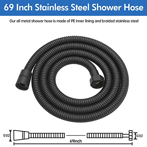 RUMOSE 69 inches Extra Long Shower Hose, Black - color: Black, size: 69"