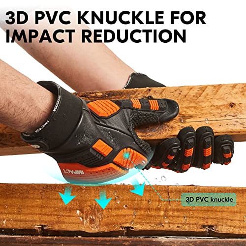 Vgo... Men's Leather Impact Anti-Vibration Mechanic Gloves(CA7722WR) - color: Black, size: XX-Large