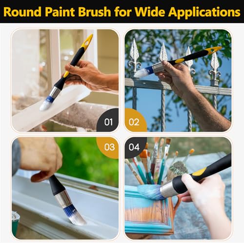 Trim Paint Brush, 0.7 Inch, 3 Pack, Small Round Paint Brushes | Trim Brushes for Painting Walls, Touch Up, Ergonomic Rubber Handles, Trim Painting Tool for Edges, Corners & Detail Work - size: 0.7 Inch Round, 3 Pack