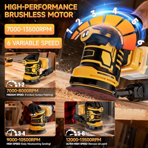Cordless Random Orbital Sander Compatible with Dewalt 20V Battery