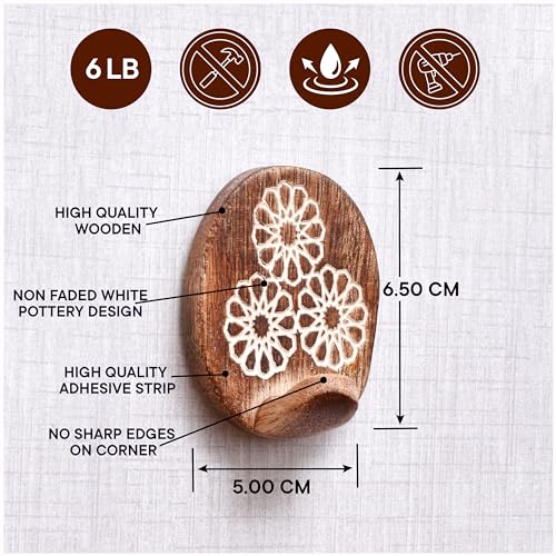 Indian Shelf 6 Pieces Wooden Adhesive Wall Hooks for Keys, Hats & Bags - color: Brown Style 8