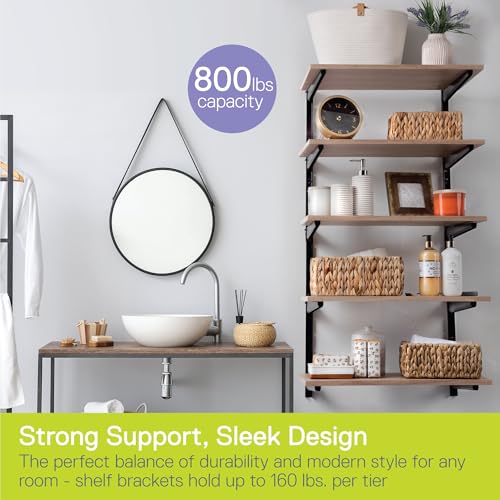 Delta Minimalistic Black Shelf Brackets Cycle, Set of 10 Fully Adjustable 12-inch Heavy Duty Shelf Brackets, Holds Up to 480 lbs, Modern Shelf Bracket for Wood Shelves - style: 12" Black 5-Tier Heavy Duty Rack