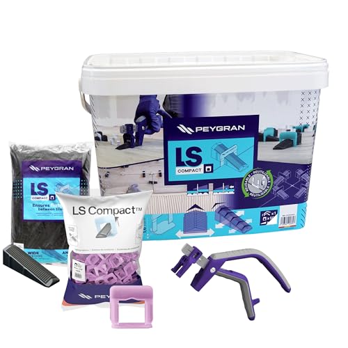 Peygran LS Compact Tile Leveling System Super KIT 1/16 (1.5MM) Includes Pliers, 500 Clips, 200 Wedges and Handy, Durable Bucket. Lippage Free and Perfect Tile Installation for Professionals and DIYs