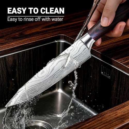3-Piece Kitchen Chef Knife Set - 8" Chef Knife & 7" Nakiri Knife & 5" Utility Knife, Professional High-Carbon Stainless Steel Ultra Sharp Knives with Ergonomic Wood Handle & Gift Box for Cooking