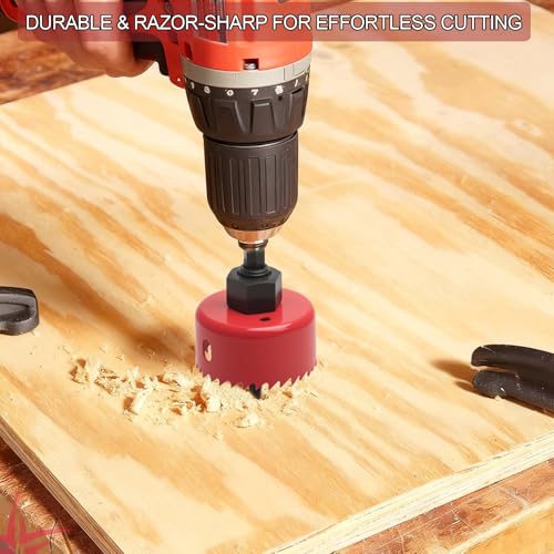 9-Piece Hole Saw Kit 32-76mm with Mandrels & Case for Wood, PVC, Plywood - color: Red