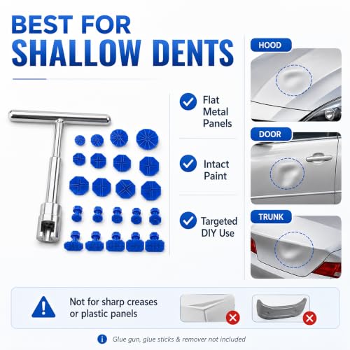 KOSHA 18 Pcs Car Dent Puller Kit, Dent Remover Tool for Car, T-Bar