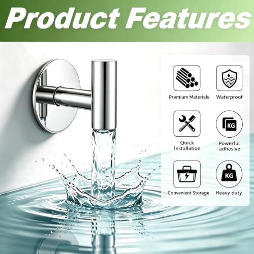 Stainless Steel Adhesive Hooks, Heavy Duty Wall Hooks, Towel Hooks for Hanging Robes, Aprons, Coats and Hats in Bathrooms,Kitchens and Hotels(2 Pack, Chrome) - color: Chrome, size: Adhesive "T" Shape- 2 Pack