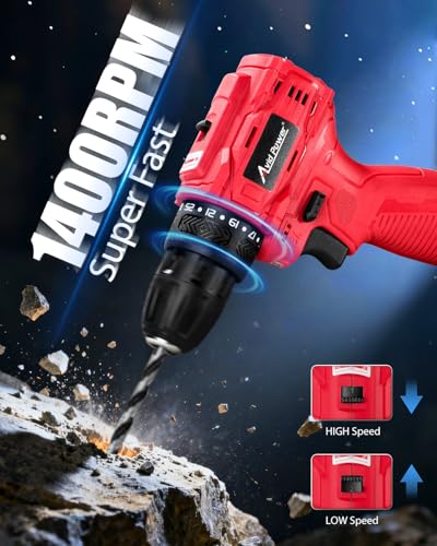 AVID POWER 12V Brushless Cordless Power Drill Driver Set 28Nm 2.0Ah Battery - color: Red