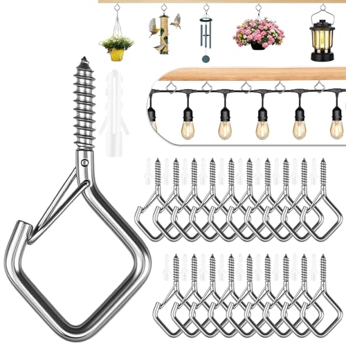 20 Pcs 304 Stainless Steel Eye Screw Hooks for Hanging Heavy Duty.Windproof Ceiling Hooks for Hanging Plants,Cup,Wind Chime,Bird Feeders,Christmas String Lights at Indoor&Outdoor 2.2 Inch - size: 20 PCS