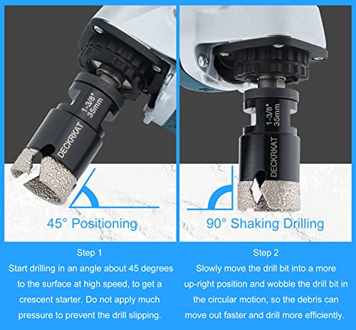 Diamond Core Drill Bit Vacuum Brazed 1-3/8” 35mm Diamond Hole Saw with Flutes for Granite Quartz Hard Porcelain Tile with 5/8-11 Female Thread & 3/8” Hex Shank Adapter Fit Angle Grinders & Drills - size: 1-3/8”（35mm）