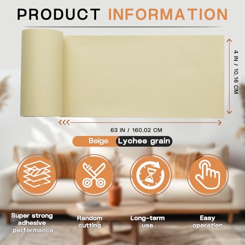 Leather Repair Patch, Leather Repair Tape for Furniture Beige - color: Beige, size: Litchi Grain 4 x 63 In