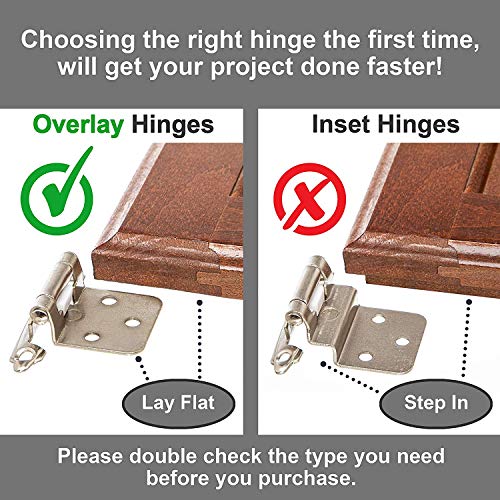 DecoBasics Antique Brass Cabinet Hinges for Kitchen Cabinets (25 Pair -50 Pcs) -1/2" Overlay (Variable) -Self Closing Kitchen Cabinet Hinges Flush Mount w/Silicon Bumpers & Upgraded Screws - color: Antique Brass, size: 50 Pack