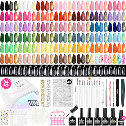VANREESA 84 Pcs Gel Nail Polish Kit with U V Light and Almond Nail Tips -40 All Seasons Colors Gel Polish Set with 5 Pcs Base Top Coat Gel Nail Kit for Beginners with Everything Gifts for Women - color: Create Your Style